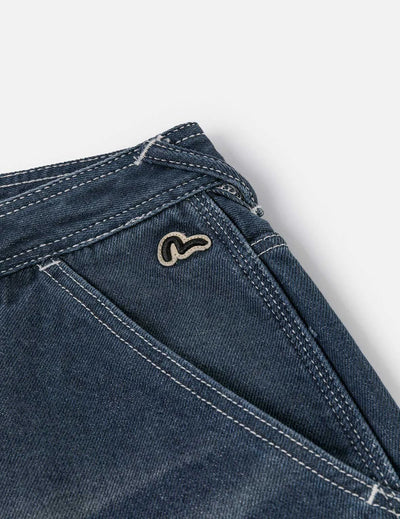 Evisu Distressed Seagull Print Loose Fit Cargo Jeans