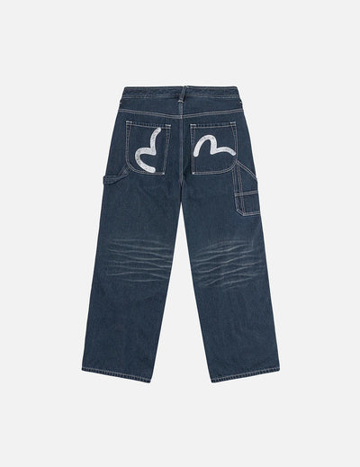 Evisu Distressed Seagull Print Loose Fit Cargo Jeans