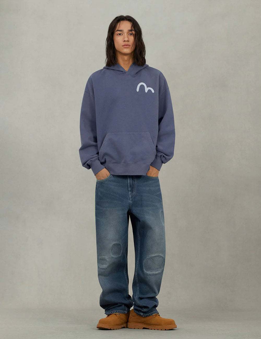 Evisu American Ebisu and Seagull Print Relax Fit Hoodie Navy