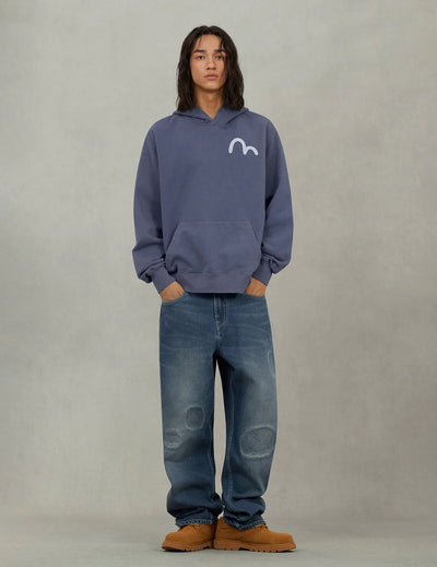 Evisu American Ebisu and Seagull Print Relax Fit Hoodie Navy