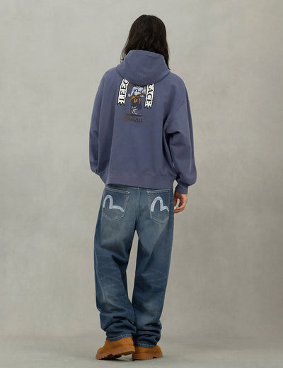 Evisu American Ebisu and Seagull Print Relax Fit Hoodie Navy