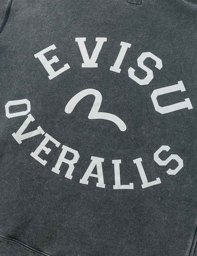 Evisu Washed Seagull and Logo Print Relax Fit Hoodie