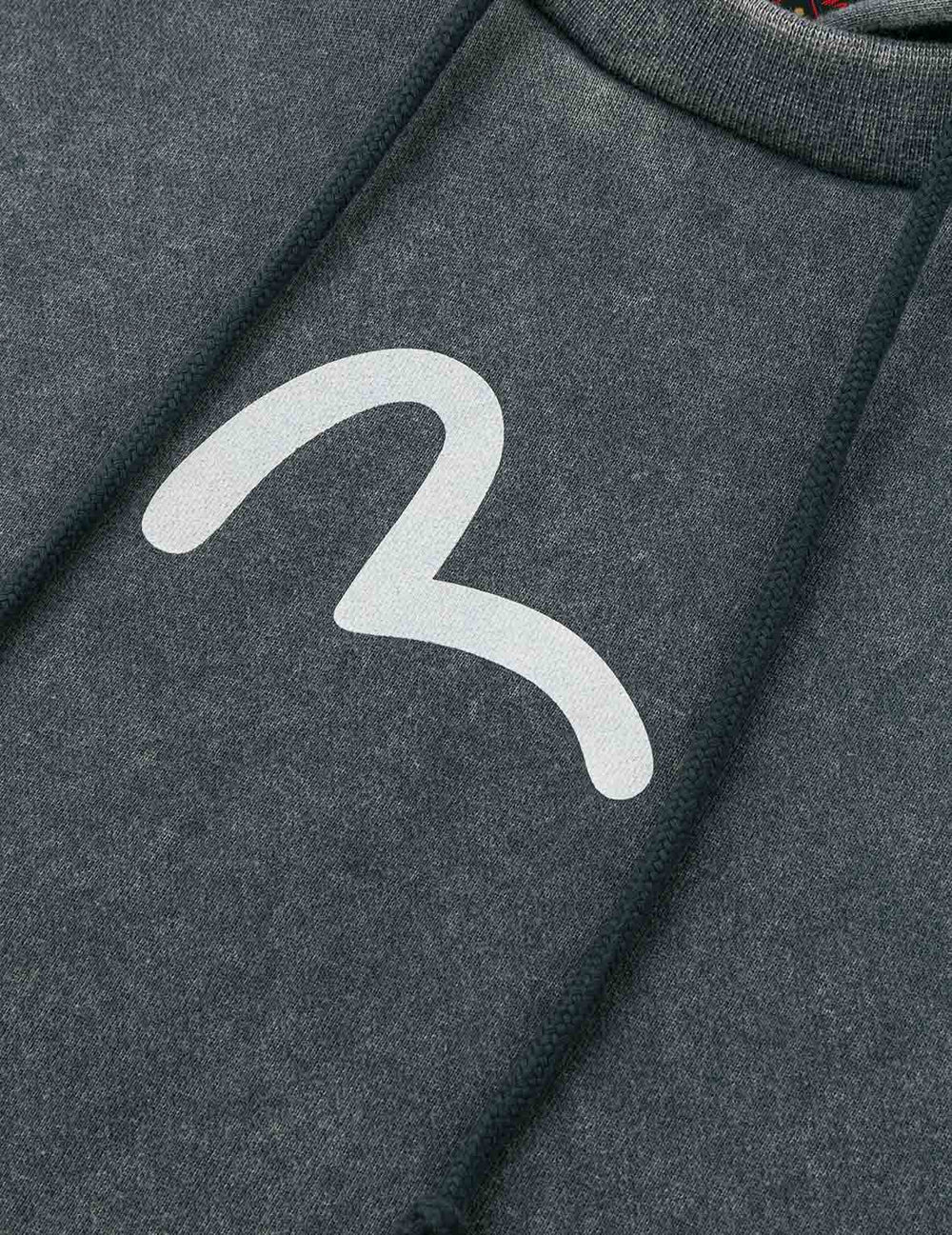 Evisu Washed Seagull and Logo Print Relax Fit Hoodie