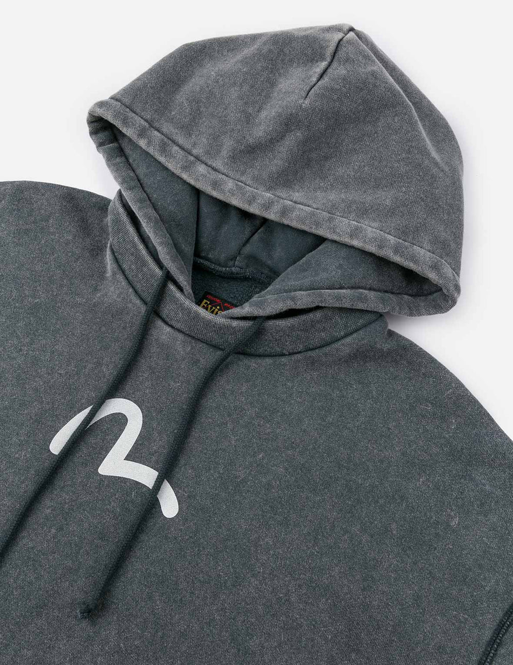 Evisu Washed Seagull and Logo Print Relax Fit Hoodie