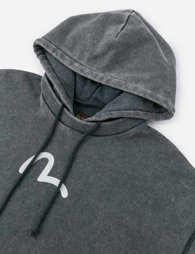Evisu Washed Seagull and Logo Print Relax Fit Hoodie