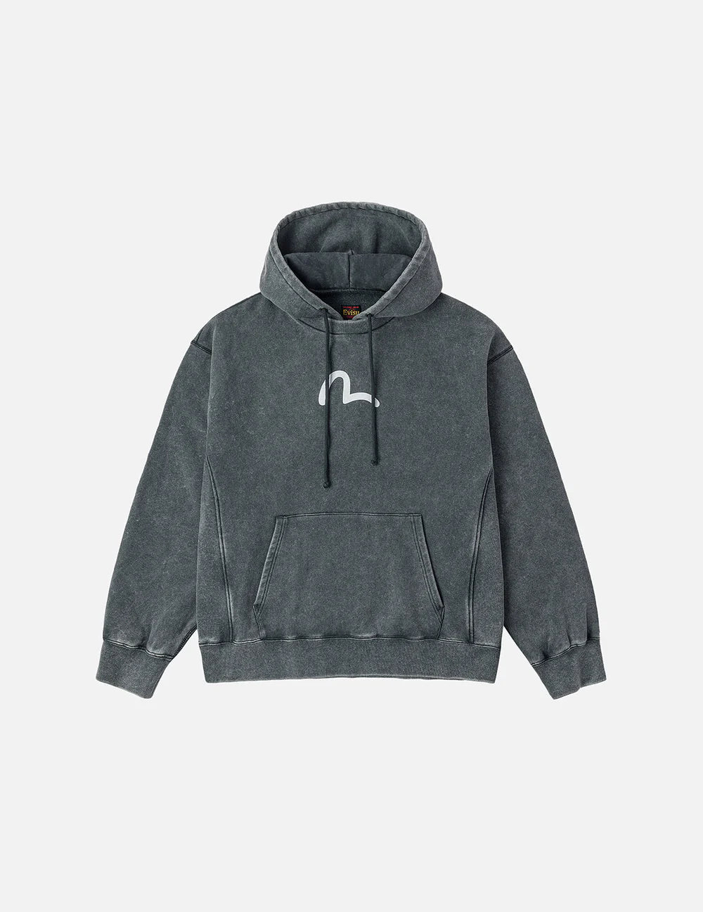 Evisu Washed Seagull and Logo Print Relax Fit Hoodie