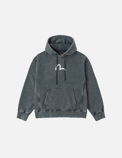 Evisu Washed Seagull and Logo Print Relax Fit Hoodie
