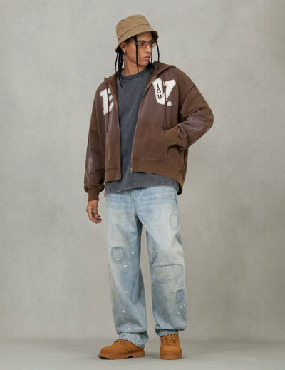 Evisu EV and Seagull Patches Embroidery Relax Fit Hoodie Jacket