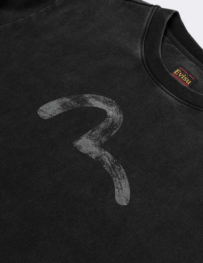 Evisu Hand-Drawn Seagull Print Relax Fit T-Shirt Blk