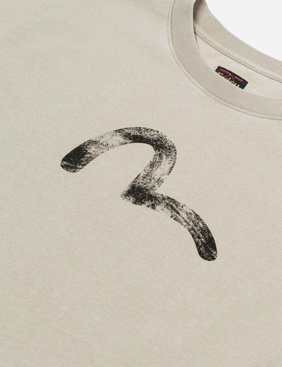 Evisu Hand-Drawn Seagull Print Relax Fit T-Shirt Cream