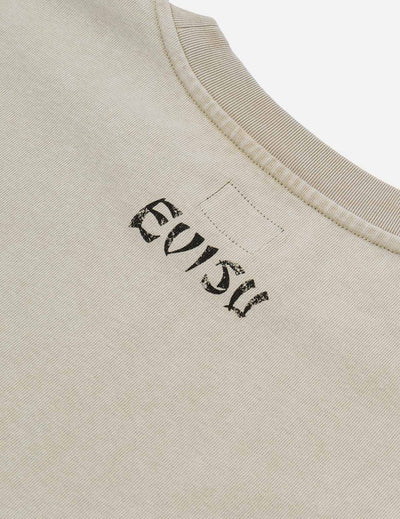 Evisu Hand-Drawn Seagull Print Relax Fit T-Shirt Cream