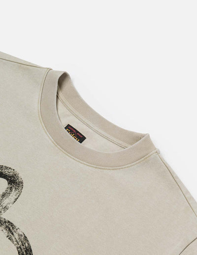 Evisu Hand-Drawn Seagull Print Relax Fit T-Shirt Cream