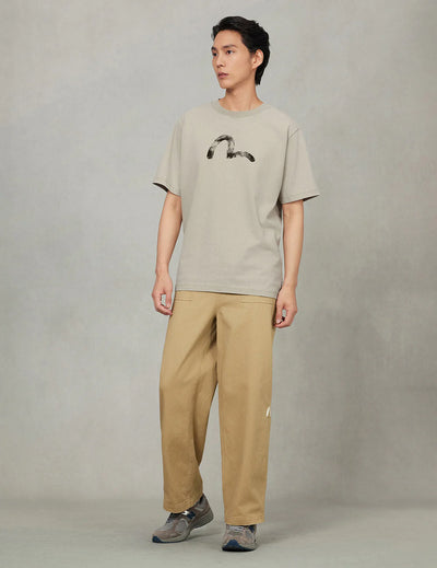 Evisu Hand-Drawn Seagull Print Relax Fit T-Shirt Cream