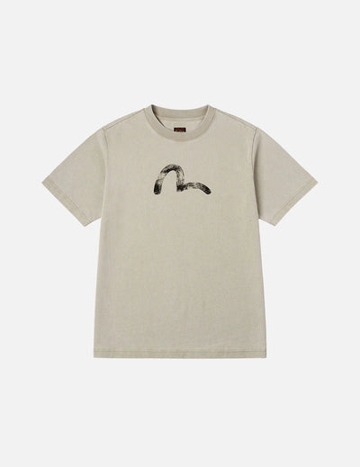Evisu Hand-Drawn Seagull Print Relax Fit T-Shirt Cream