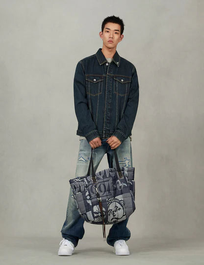 Evisu Washed Brushstroke Daicock Print Regular Fit Denim Jacket