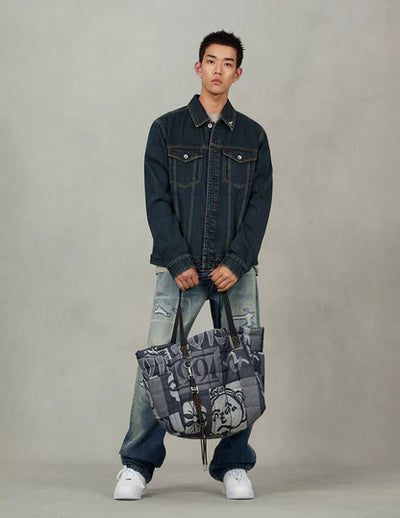 Evisu Washed Brushstroke Daicock Print Regular Fit Denim Jacket