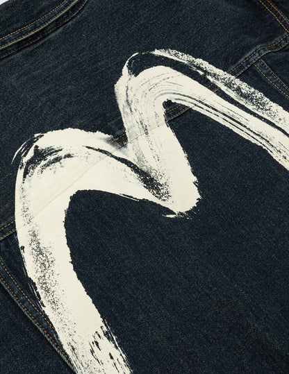 Evisu Washed Brushstroke Daicock Print Regular Fit Denim Jacket