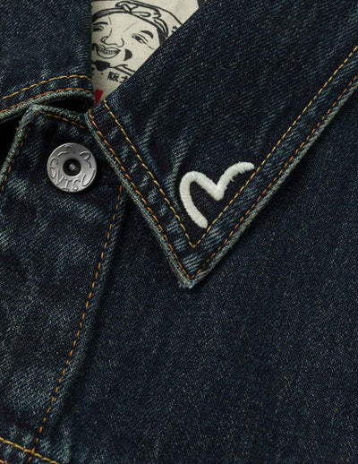 Evisu Washed Brushstroke Daicock Print Regular Fit Denim Jacket