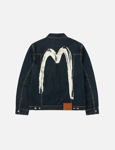 Evisu Washed Brushstroke Daicock Print Regular Fit Denim Jacket