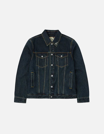 Evisu Washed Brushstroke Daicock Print Regular Fit Denim Jacket