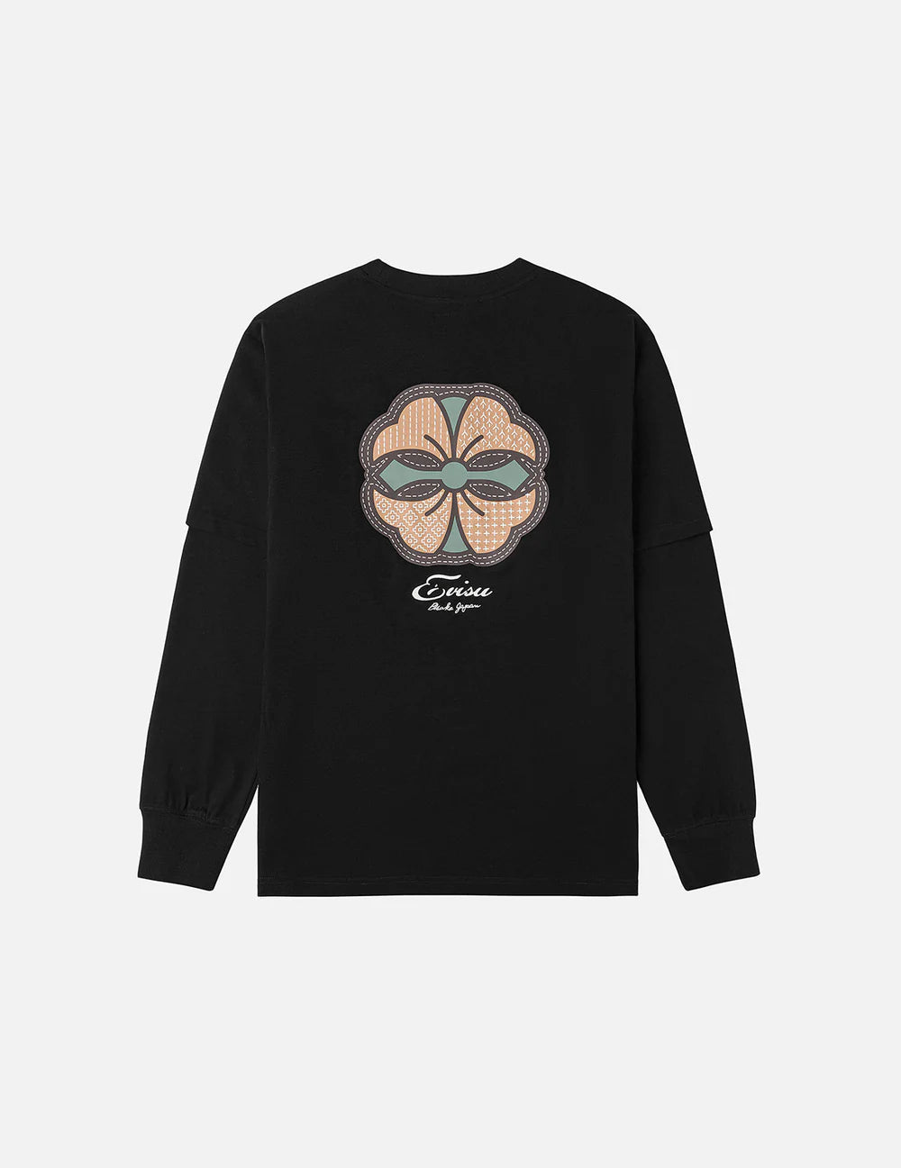 Evisu Sashiko-style Kamon Print Fashion Fit 2-in-1 Design Long-sleeve T-shirt