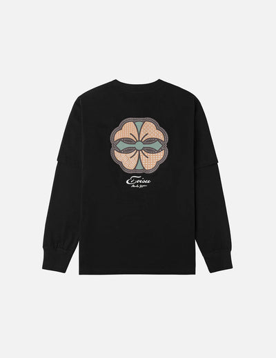 Evisu Sashiko-style Kamon Print Fashion Fit 2-in-1 Design Long-sleeve T-shirt