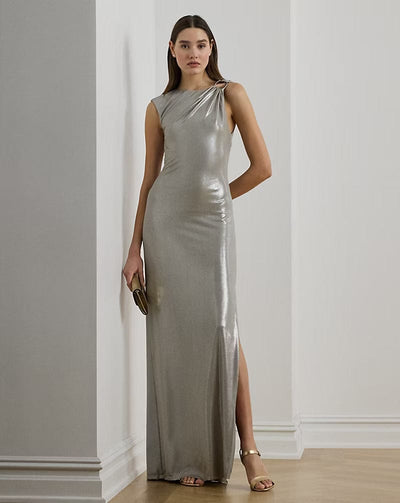 Lauren Ralph Lauren Abito lungo metallizzato con fibbia