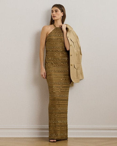 Lauren Ralph Lauren Abito halter in rete con perline
