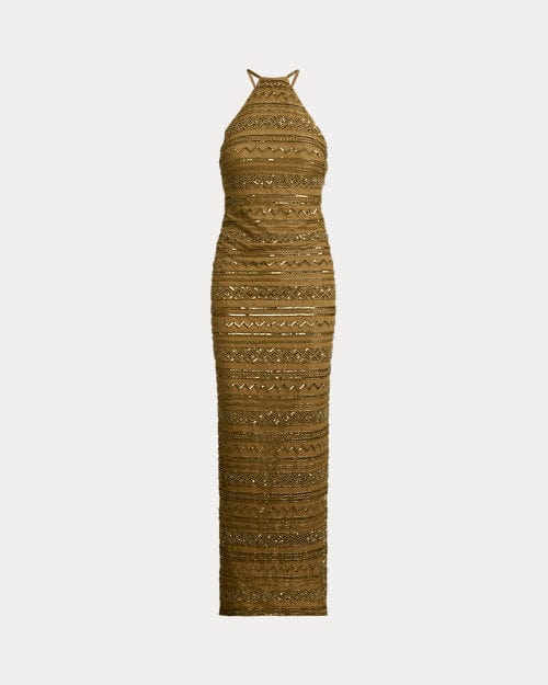 Lauren Ralph Lauren Abito halter in rete con perline