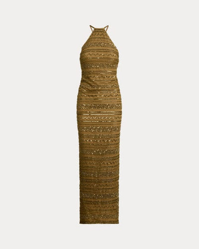 Lauren Ralph Lauren Abito halter in rete con perline