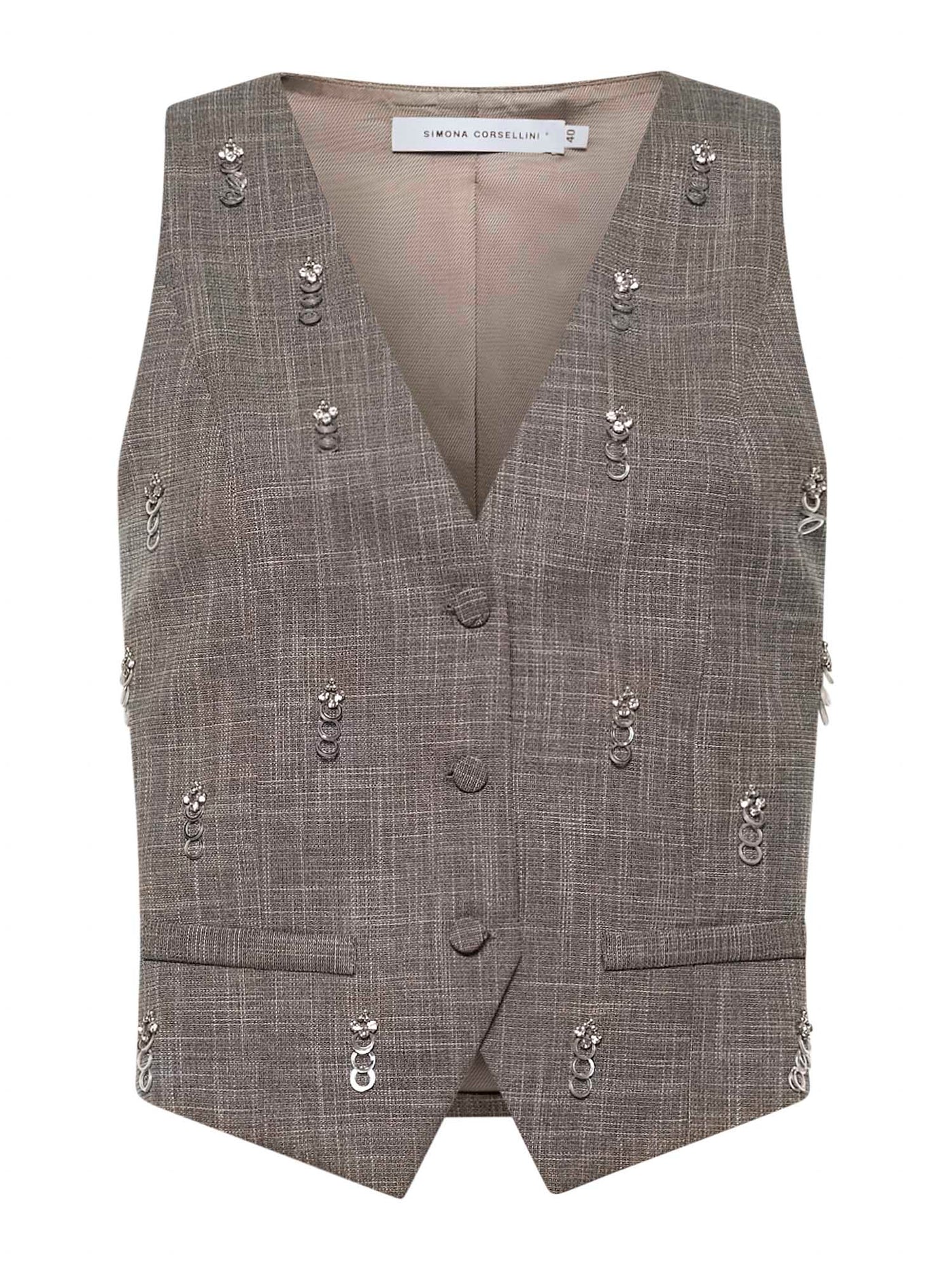 Simona Corsellini Gilet ricamato in tessuto intrecciato