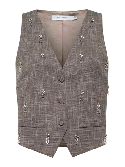 Simona Corsellini Gilet ricamato in tessuto intrecciato