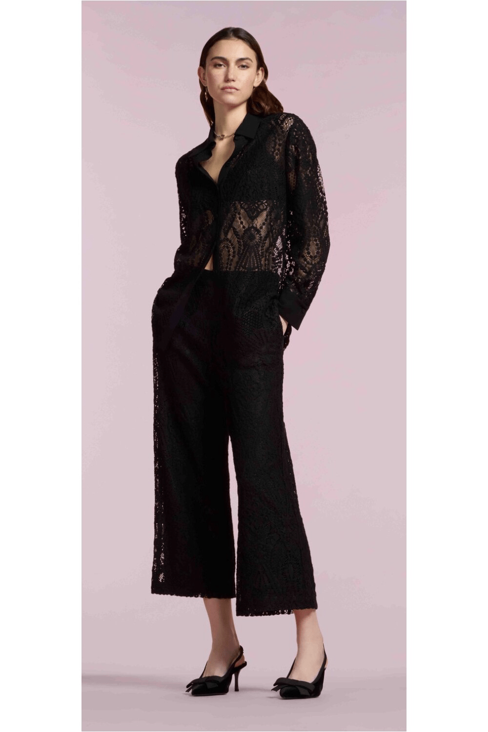 Elena Mirò Camicia in pizzo con dettagli crêpe