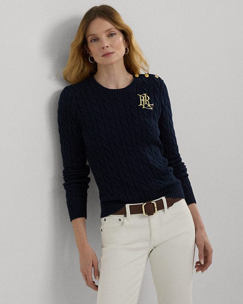 Lauren Ralph Lauren Maglia in cotone a trecce con bottoni