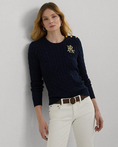 Lauren Ralph Lauren Maglia in cotone a trecce con bottoni