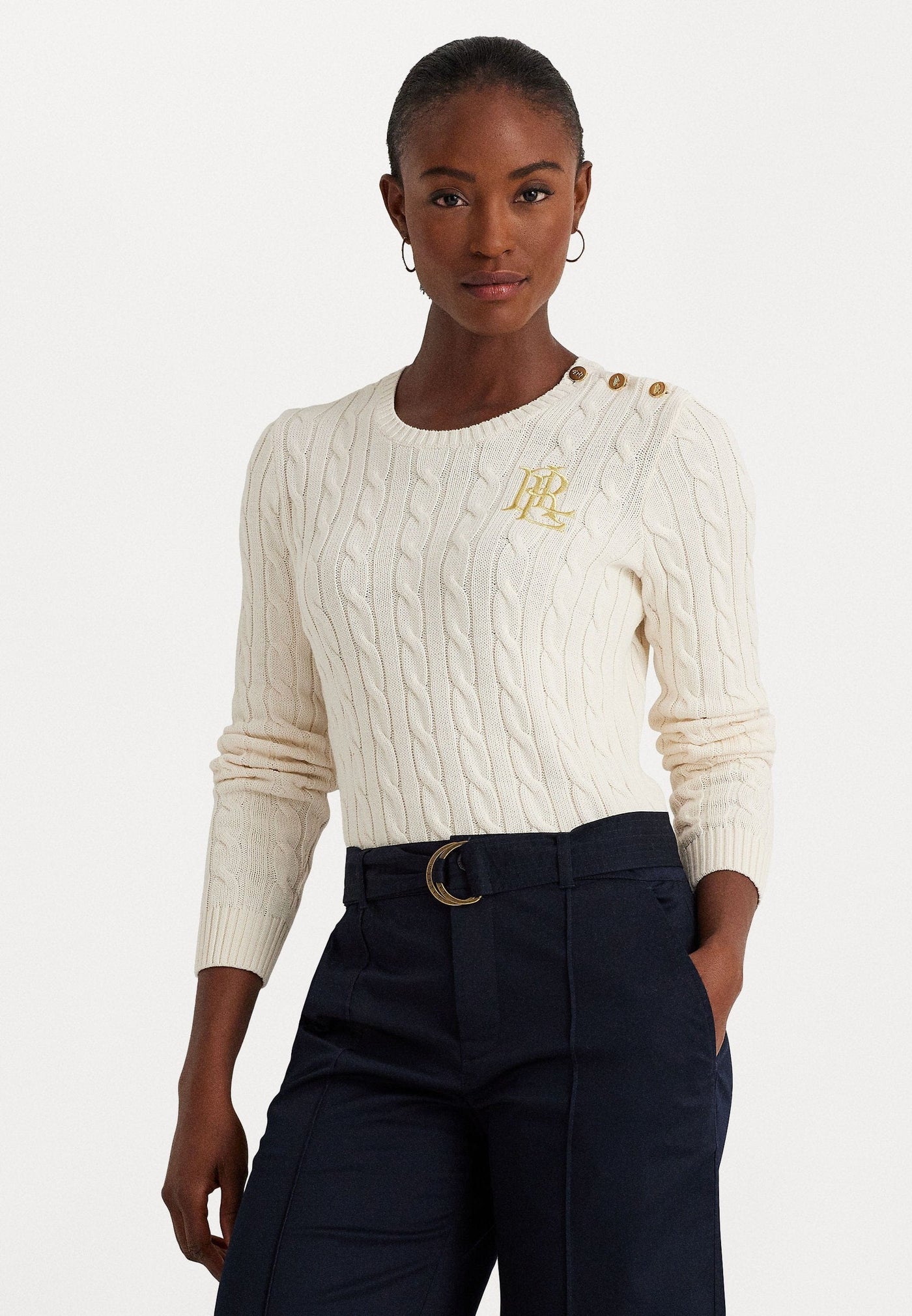 Lauren Ralph Lauren Maglia in cotone a trecce con bottoni