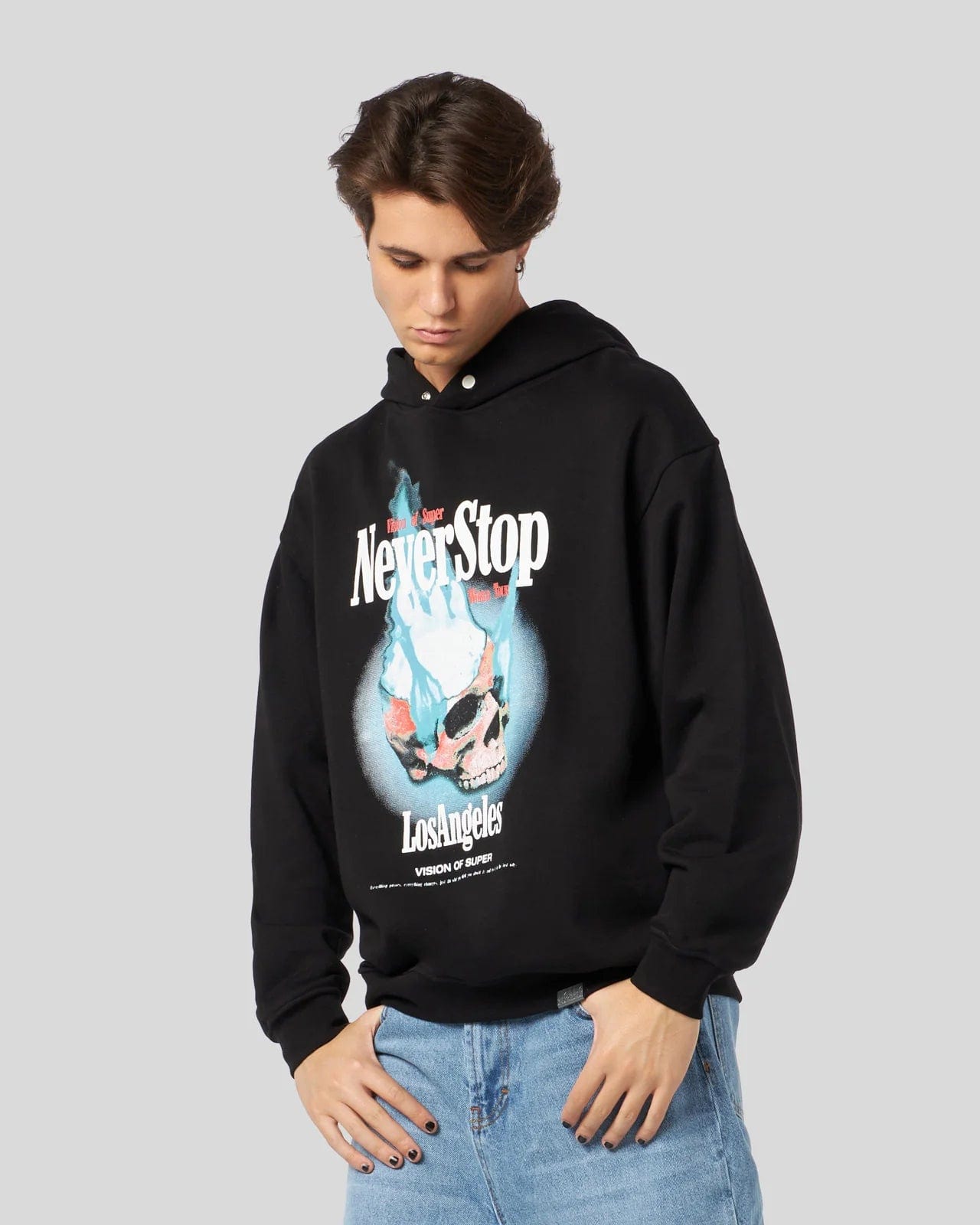 Vision of Super Black Hoodie With Never Stop Print